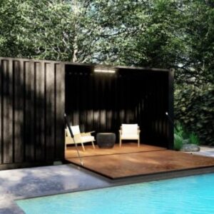 Containerpoolhouse met uitschuifbaar terras en afgesloten ruimte
