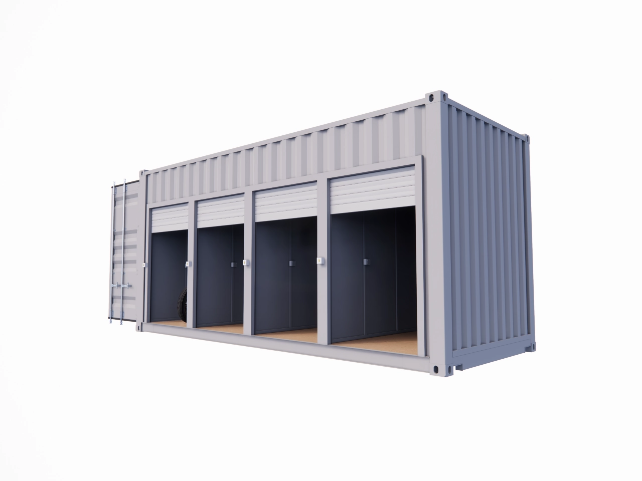 Motorfietsgarage met 4 plaatsen en 4 deuren in een container van 20 voet - Afbeelding 4