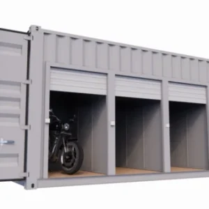 Motorfietsgarage met 4 plaatsen en 4 deuren in een container van 20 voet