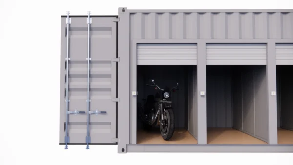 Motorfietsgarage met 4 plaatsen en 4 deuren in een container van 20 voet - Afbeelding 5